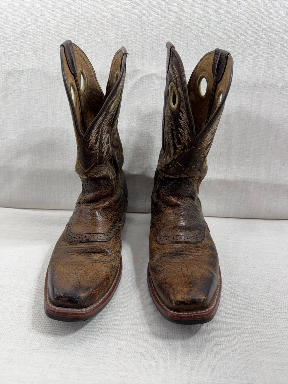 Ariat Brown Leather Men's Western Cowboy Boots square toe flame stitching